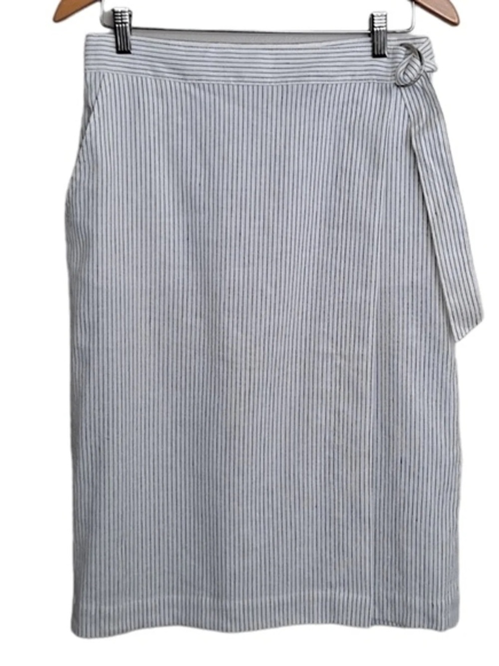 Striped Pencil Skirt with Side Tie - Light Blue Size 8